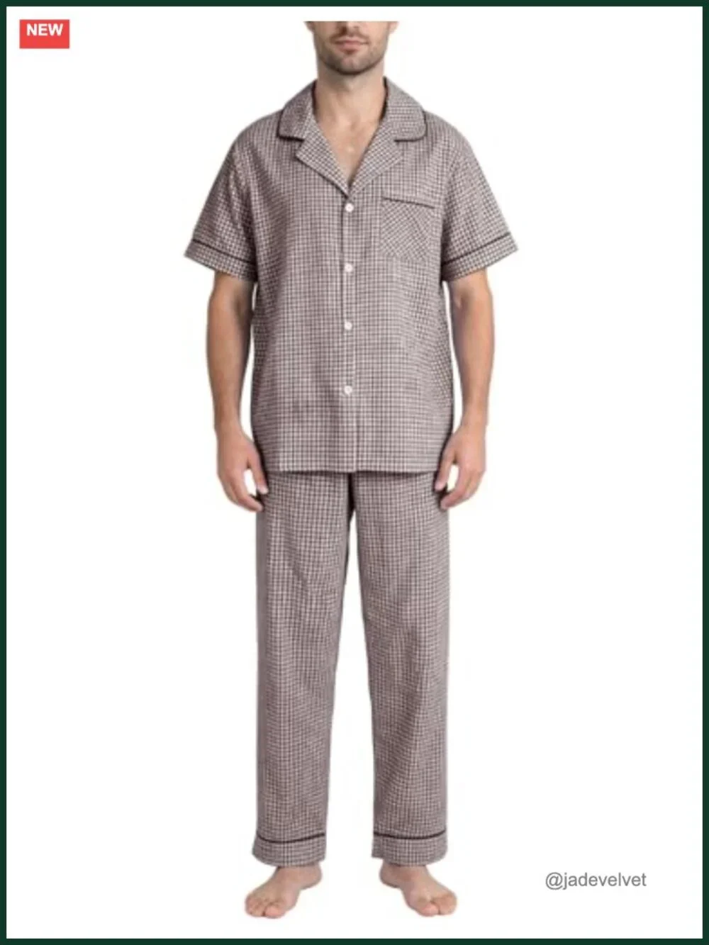 Cotton Plaid Short Sleeve Button Down Pajama Set 2 Piece Loungewear with Pockets